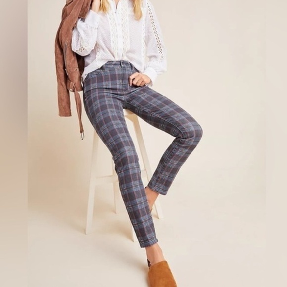 Paige Hoxton Ultra Skinny Jeans In Black Atlantic Tartan Plaid Denim Size 24 - Picture 3 of 14